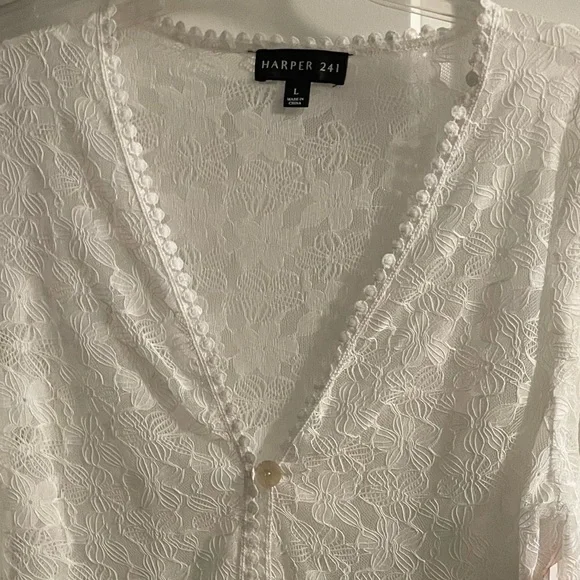 NWT Harper 241,  Ivory Floral Lace V-Neck Shrug Cover-Up, Sz Lge - Picture 9 of 15